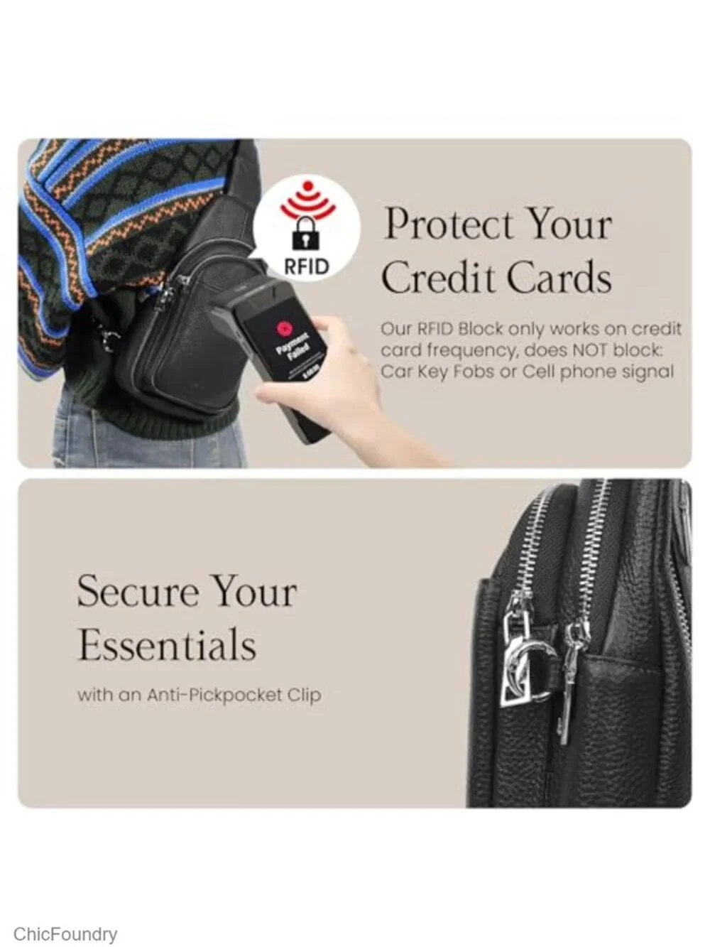 Genuine Leather Sling Bag Crossbody Anti-Theft RFID Wallet Pack Travel